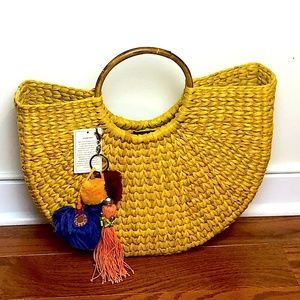 Vineet Bahl Yellow Braided Straw Tote (NWT)